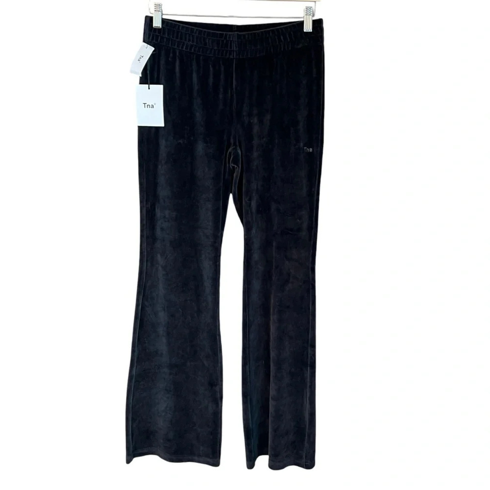 TNA Aritzia Sommer Velour Pants Black Small NWT Cozy Fall Winter Minimalist